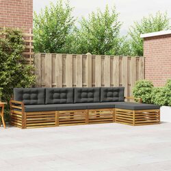 Modular 5-Piece Acacia Wood Outdoor Sofa Set with Cushions
