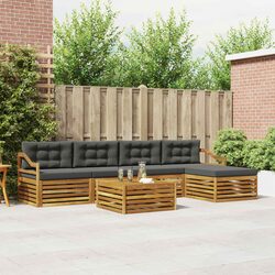 Modular Outdoor Sofa Set 6 Pieces Acacia Wood Cushions
