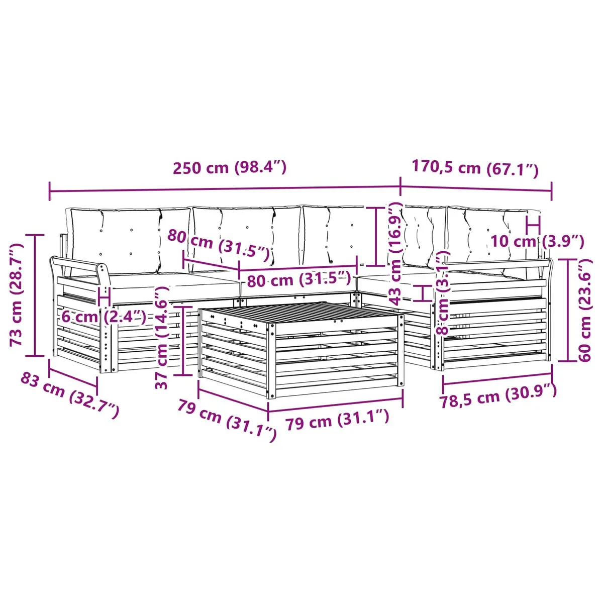 5-Piece Outdoor Sofa Set Garden Furniture Cushion Patio Lounge Natural