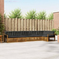 Modular Outdoor Sofa Set 6 Pieces Acacia Wood with Cushions
