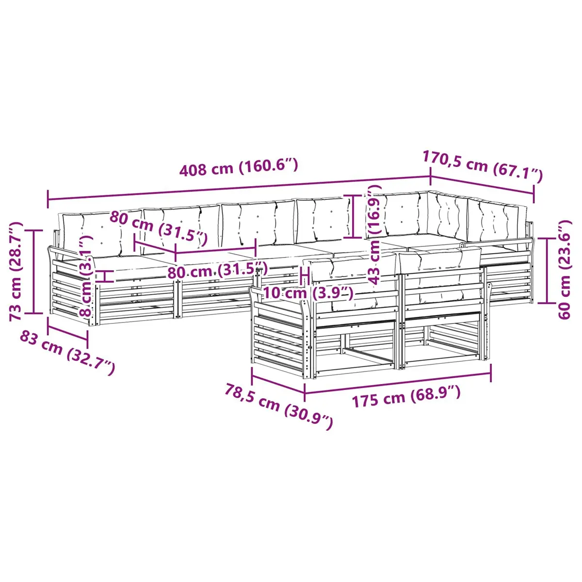 Outdoor Sofa Set Modular Comfort 8 Piece Brown Anthracite