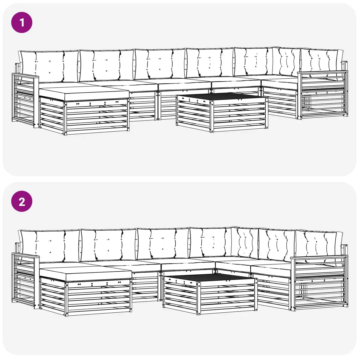 Outdoor Sectional Sofa Set 8 Pieces Modular Patio Garden Furniture with Cushions