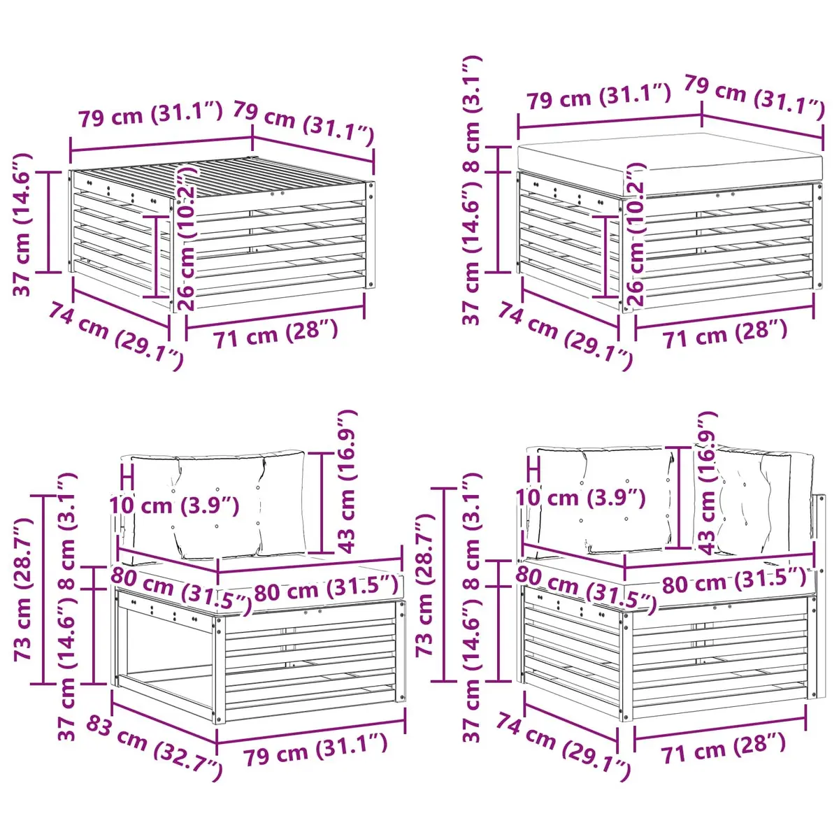 9 Piece Modular Outdoor Sofa Set Anthracite Polyester Cushions Natural Acacia Wood Patio Sectional