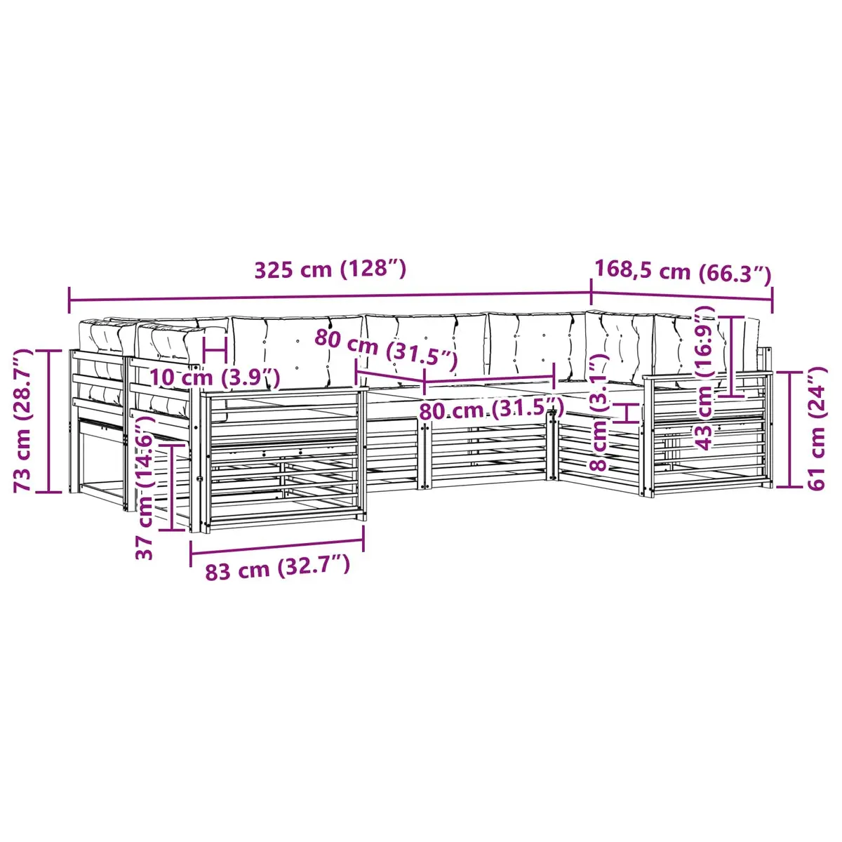 Outdoor Sofa Set Modular Natural Anthracite 6 Piece