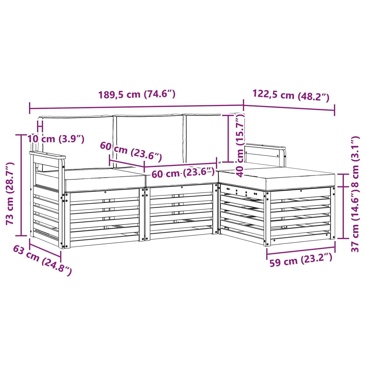Outdoor Sofa Set Modular Comfort 4 Pieces Natural Anthracite