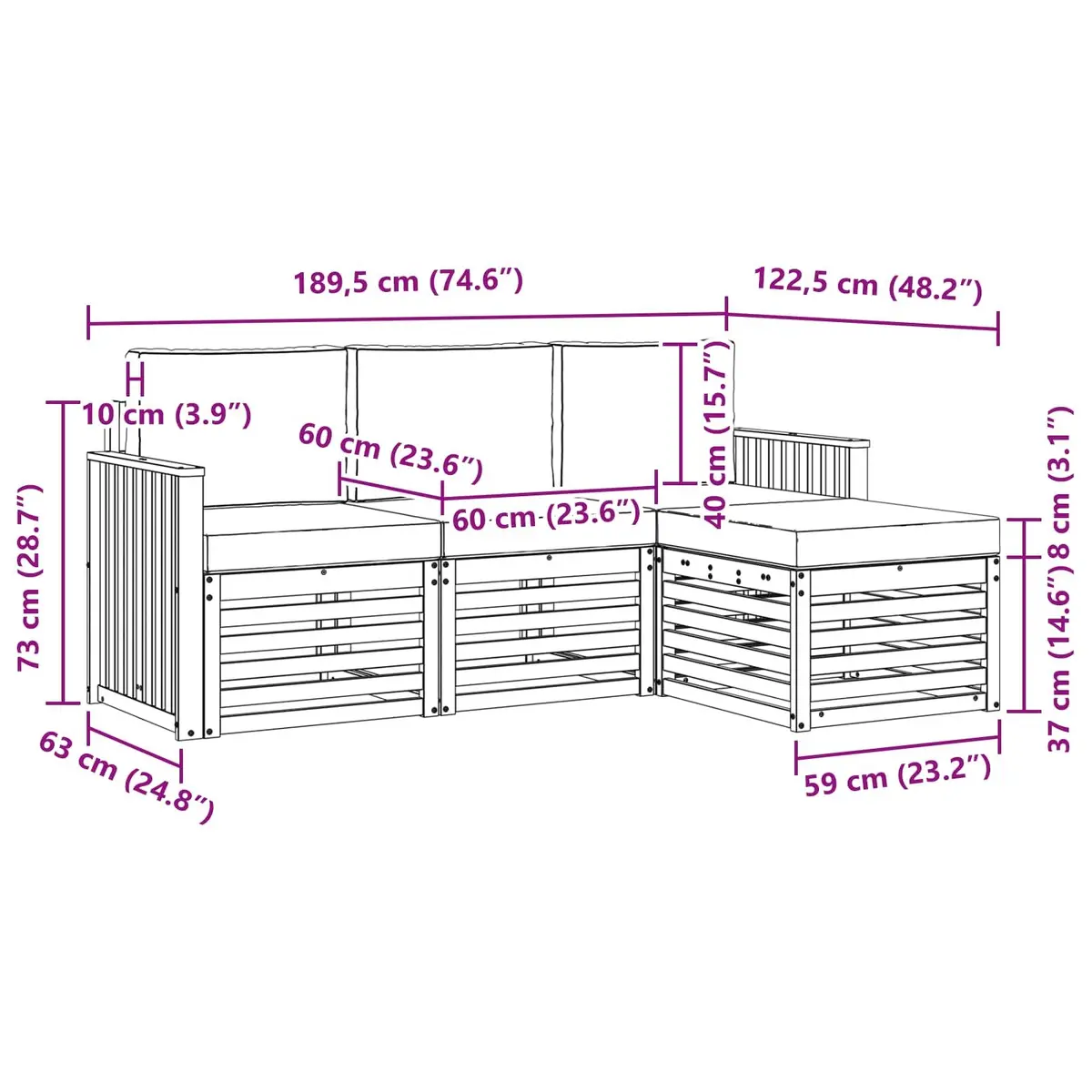 Outdoor Sofa Set 4 Pieces Natural Anthracite Garden Furniture Patio Seating