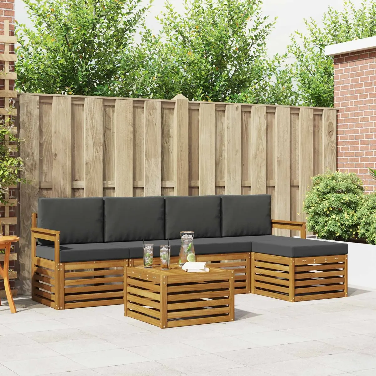 Outdoor Sofa Set 6 pcs Garden Furniture Modular Lounge with Cushions Natural