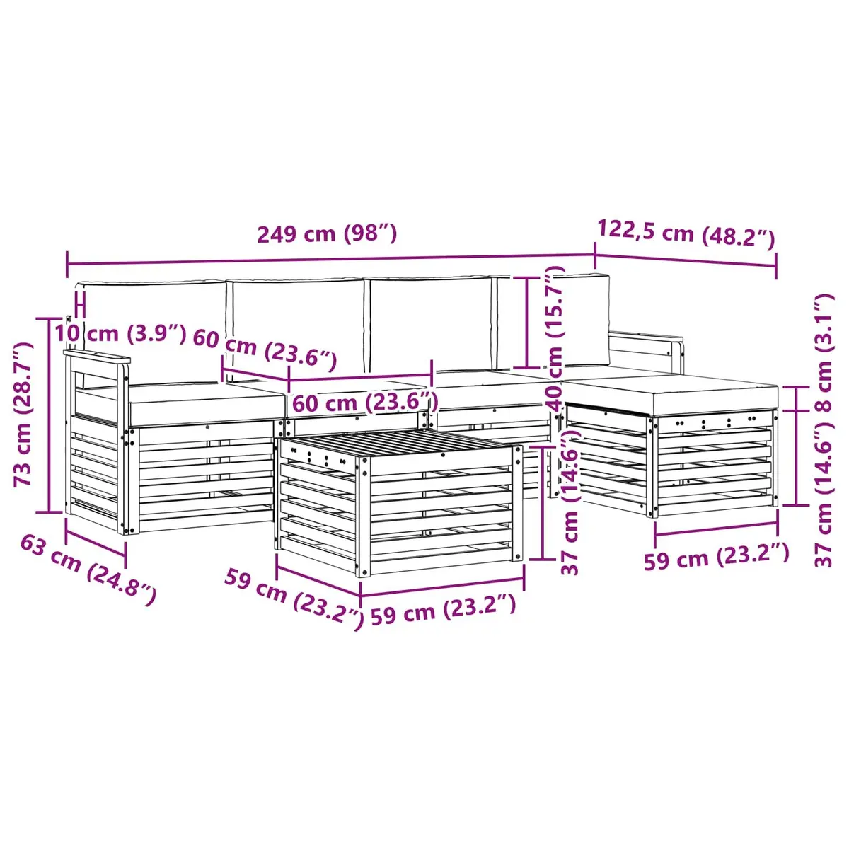 Outdoor Sofa Set 6 pcs Garden Furniture Modular Lounge with Cushions Natural