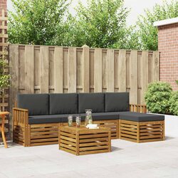 6-Piece Modular Outdoor Sofa Set with Acacia Wood Construction