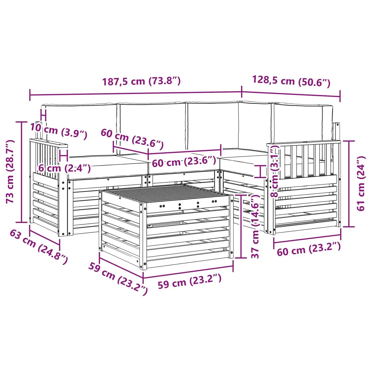 Outdoor Sectional Sofa Set 5 Pieces Modular Garden Patio Furniture Natural