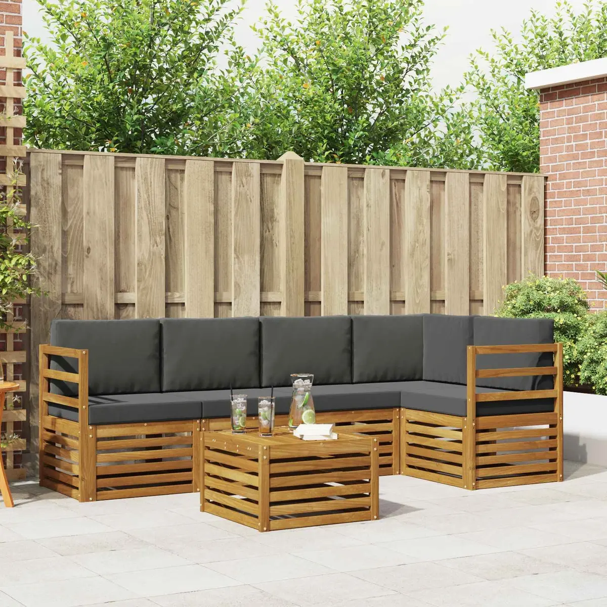 Sectional Sofa Set 6 pcs Outdoor Garden Furniture Modular Lounge Natural