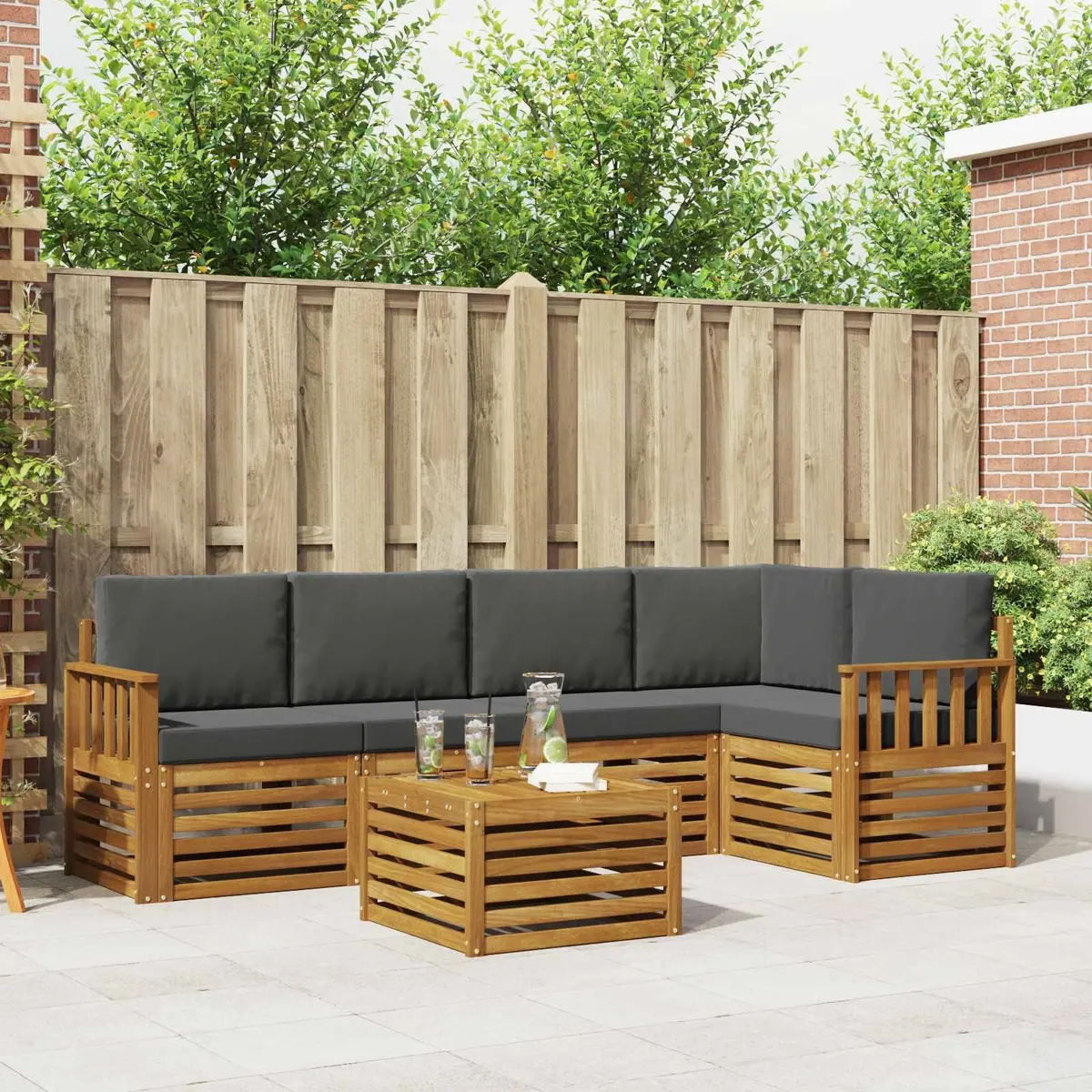 Sectional Sofa Set Modular Cushion 6 Piece Outdoor Furniture Natural Anthracite