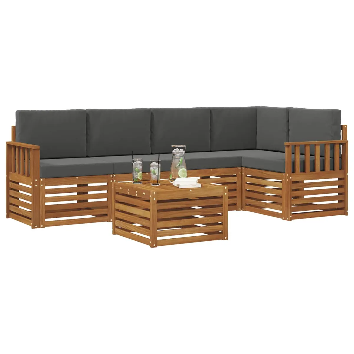Sectional Sofa Set Modular Cushion 6 Piece Outdoor Furniture Natural Anthracite