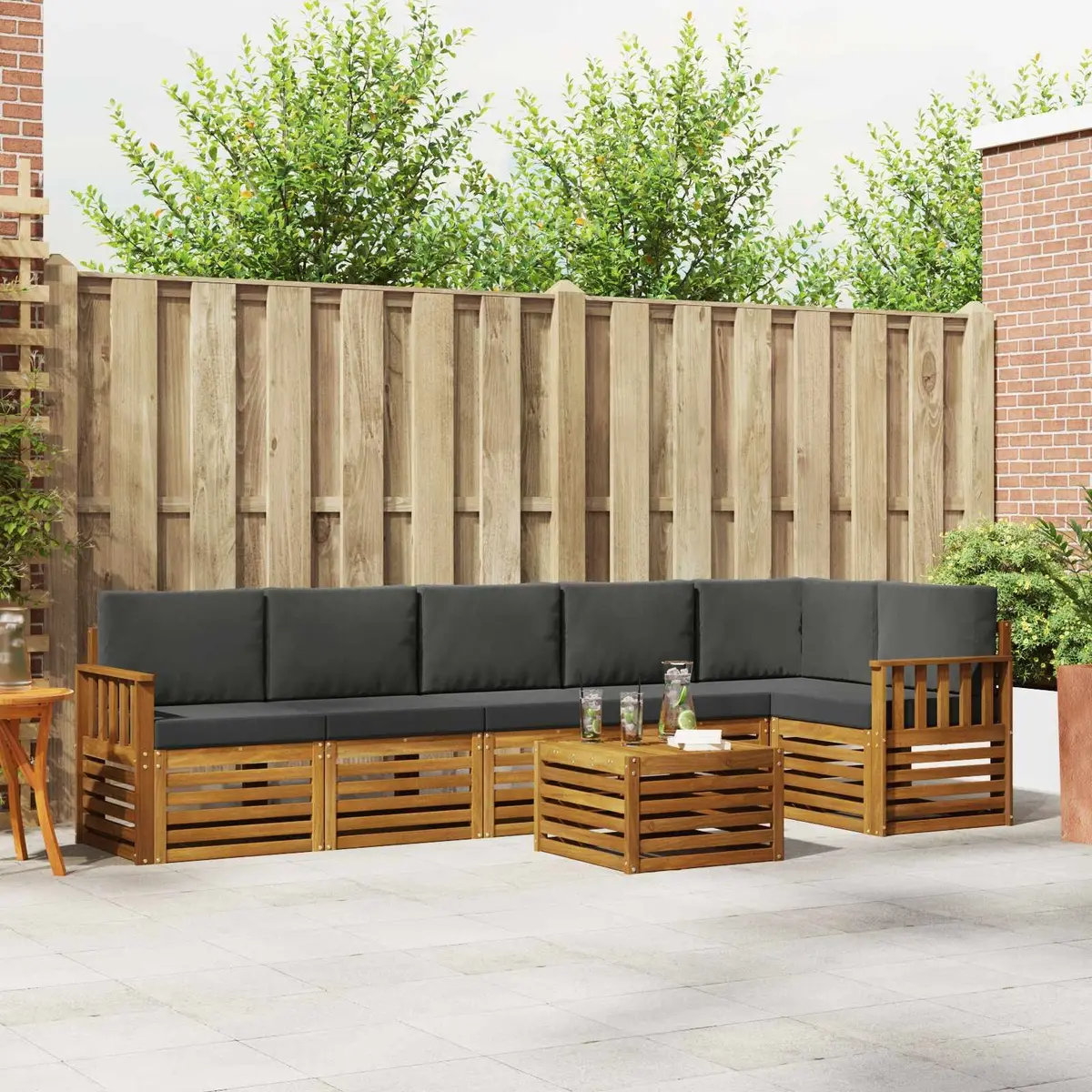 Sectional Sofa Set Modular Rearrangeable Outdoor Garden Patio Furniture 7 Piece Natural Anthracite