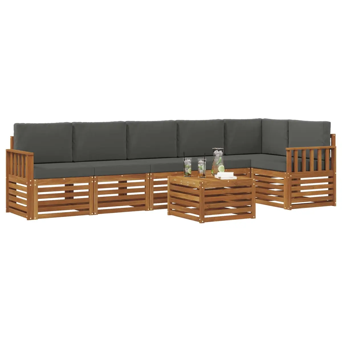 Sectional Sofa Set Modular Rearrangeable Outdoor Garden Patio Furniture 7 Piece Natural Anthracite