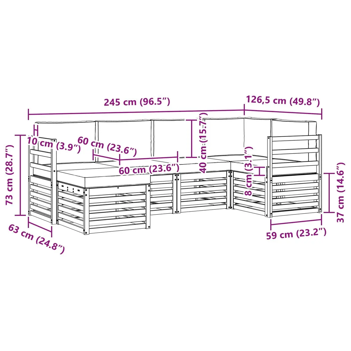 Sectional Sofa Set 6 Pieces Outdoor Garden Furniture Natural Anthracite Modular