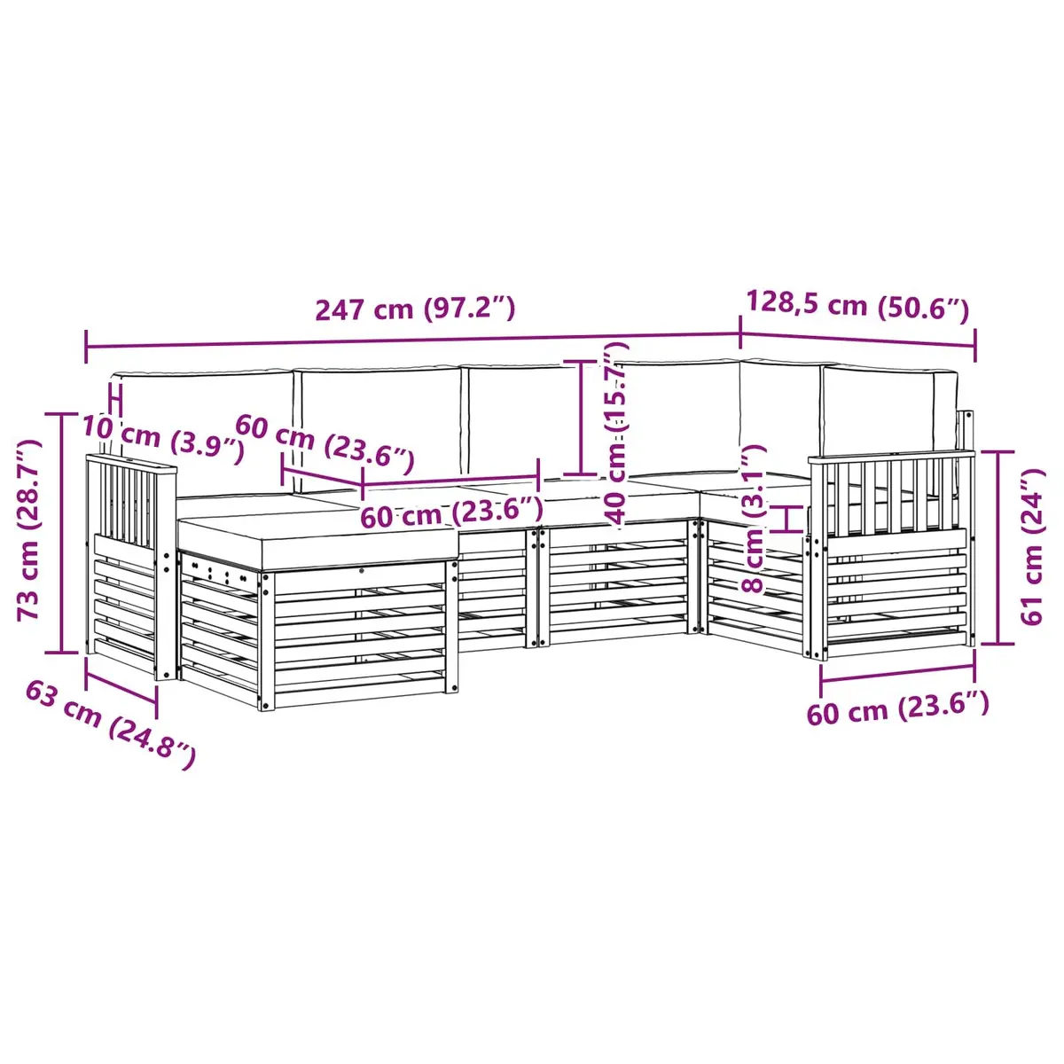 Outdoor Sectional Sofa Set 6 Pieces Garden Furniture Natural Anthracite Modular