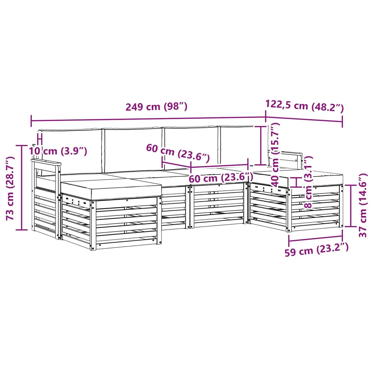 Outdoor Sofa Set 6 Pieces Garden Patio Furniture Solid Acacia Wood Natural