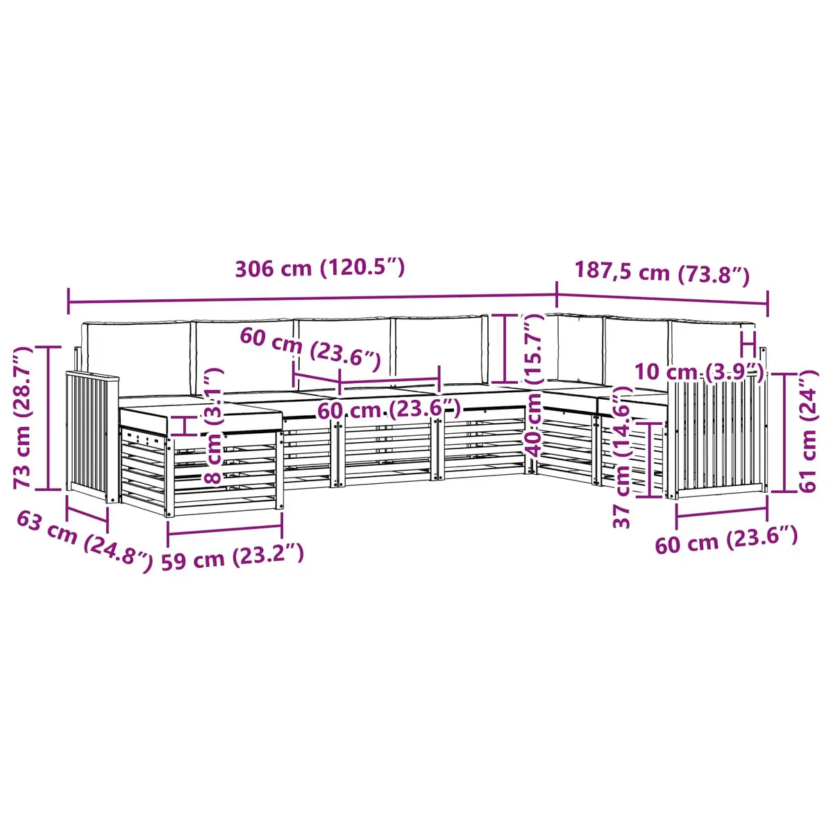 Outdoor Sofa Set 8 Pieces Garden Furniture Solid Wood Modular Lounge Patio