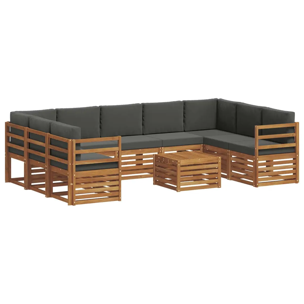 10 Piece Modular Outdoor Sofa Set Weather Resistant Natural Acacia Brown