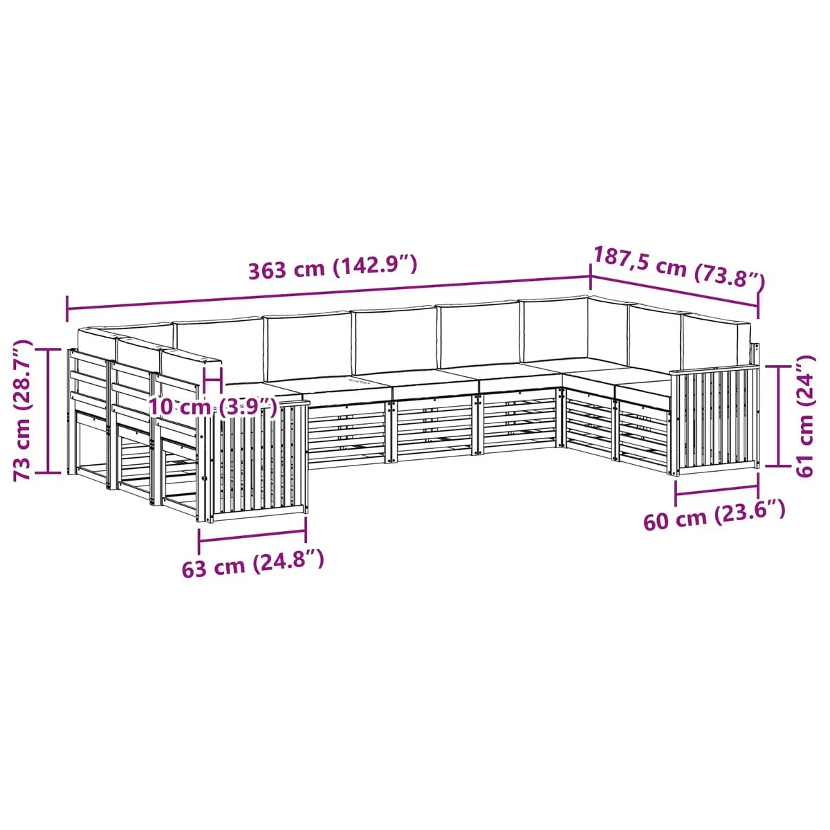 Outdoor Sectional Sofa Set Modular Garden Patio Furniture with Cushions 10