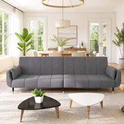 Grey 2-Seater Sofa Bed with Adjustable Backrest and Pillows