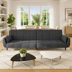 Convertible 2-Seater Sofa Bed in Grey Velvet