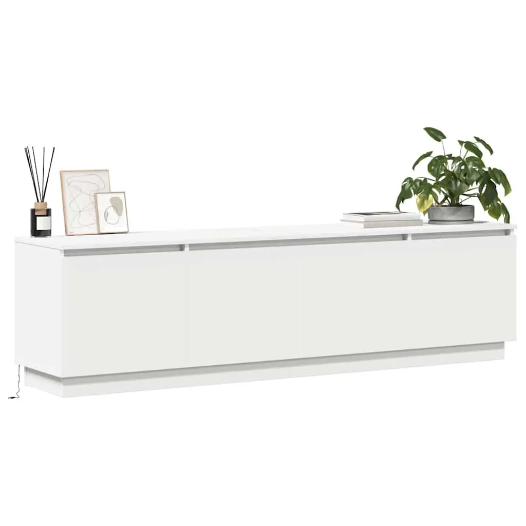 White TV Cabinet Modern LED Storage Unit 180x38x49cm Engineered Wood Lounge