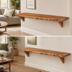 Acacia Wood Wall Shelves Set of 2, 110x20x18 cm
