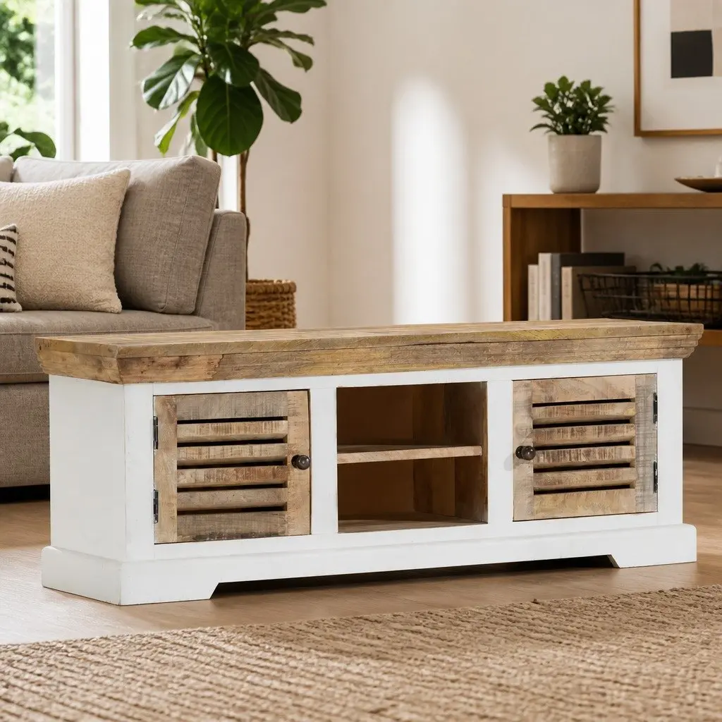 Solid Mango Wood TV Cabinet 110x30x40 cm Brown Living Room Storage Sideboard