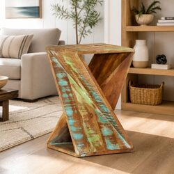 Solid Reclaimed Wood Side Table 35x35x55 cm