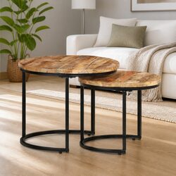 Nesting Tables 2-Piece Set Solid Mango Wood Brown