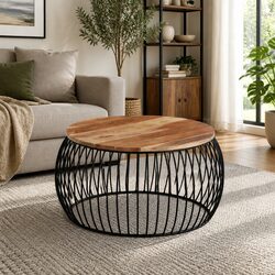 Brown Wooden Coffee Table Ø68 cm with Solid Acacia Top