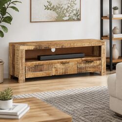 TV Cabinet 110x30x40 cm Media Unit in Rough Mango Wood