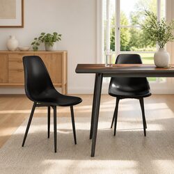 2-Piece Black Kitchen Dining Chairs with Metal Legs