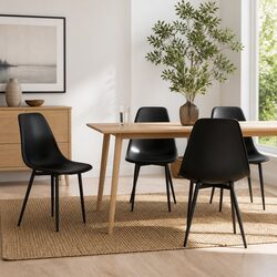 Dining Chairs Set of 4 with Curved Backrest and Metal Legs