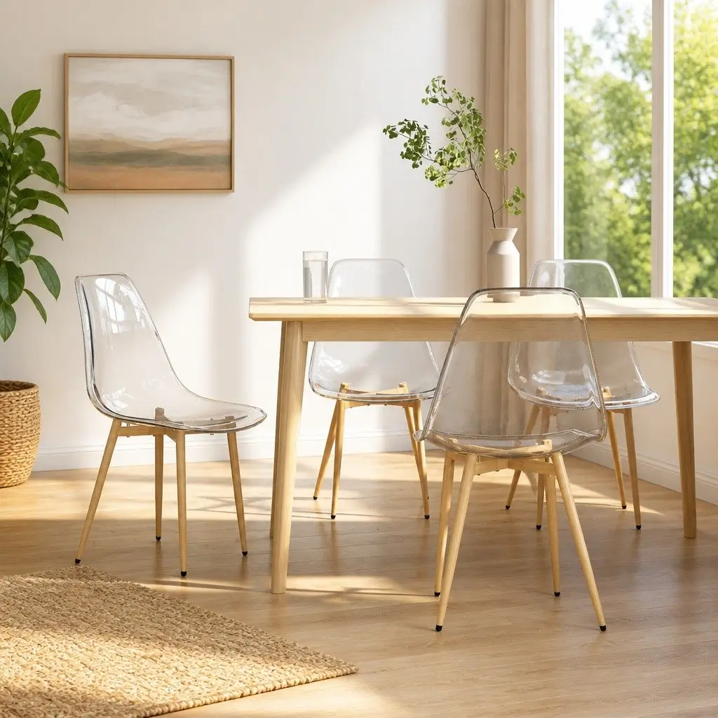 Dining Chairs Ergonomic Backrest 4 Piece Transparent Seat Kitchen Furniture
