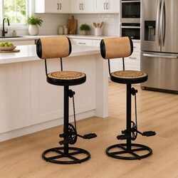Brown Bar Stools with Iron Frame and Padded Backrest