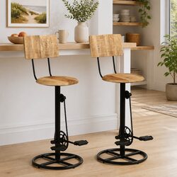 Industrial Bar Stools 2 pcs Solid Mango Wood and Iron