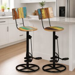 2-Piece Set of Solid Reclaimed Wood Bar Stools