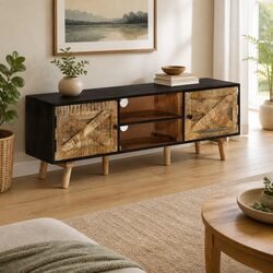 TV Cabinet with Storage - Rough Mango & Acacia Wood