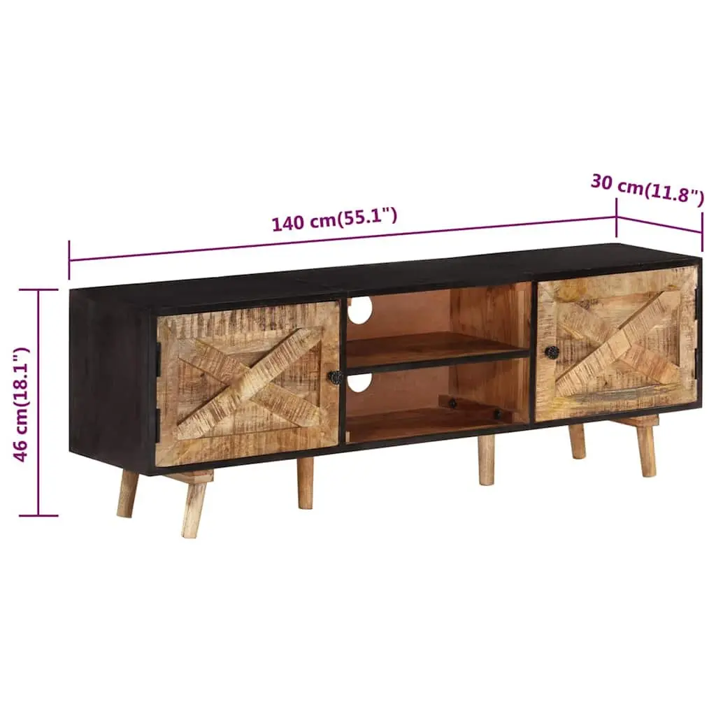 TV Cabinet Sturdy Storage 140x30x46 cm Brown Rough Mango Wood Acacia