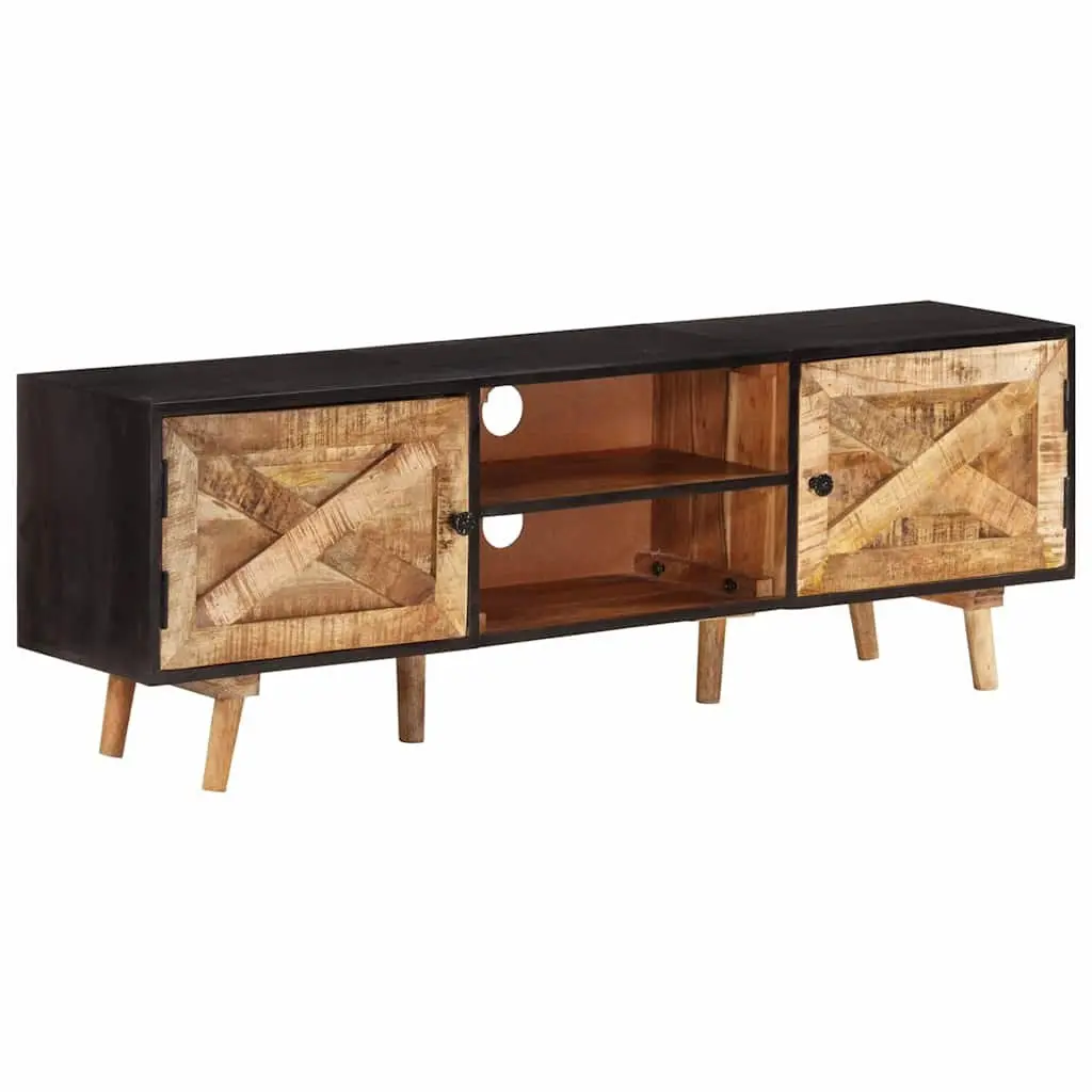 TV Cabinet Sturdy Storage 140x30x46 cm Brown Rough Mango Wood Acacia