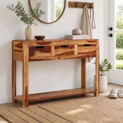 Acacia Wood Console Table 3 Drawer 110x35x75 cm