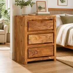 Solid Acacia Wood Drawer Cabinet 60x33x75 cm, 3 Drawers