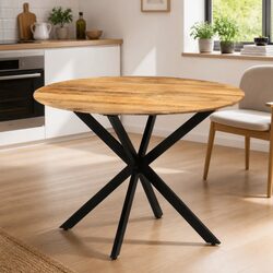 Round Dining Table 110cm in Solid Mango Wood and Steel Frame