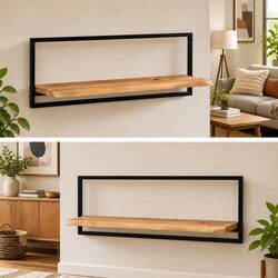 2 pcs Floating Shelves Solid Acacia Wood Steel Frame Brown