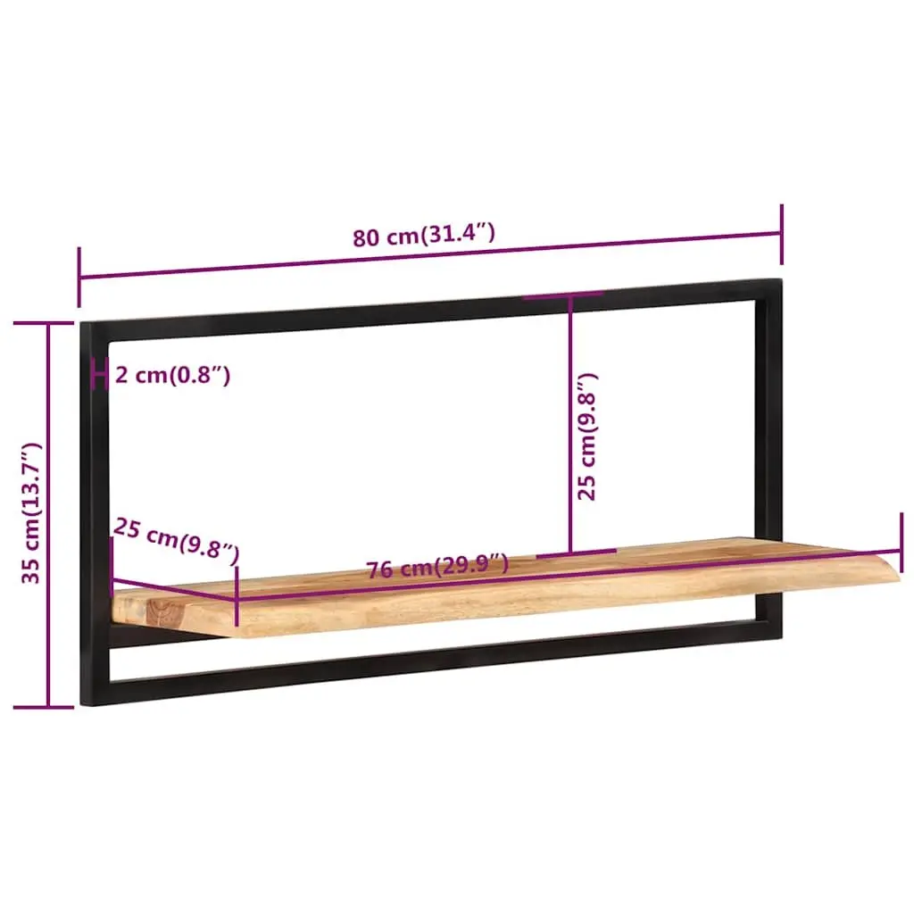 Wall Shelves Floating Display Shelf Natural Live Edge Solid Acacia Wood Steel Frame 80x25x35 cm Brown 2 Pieces