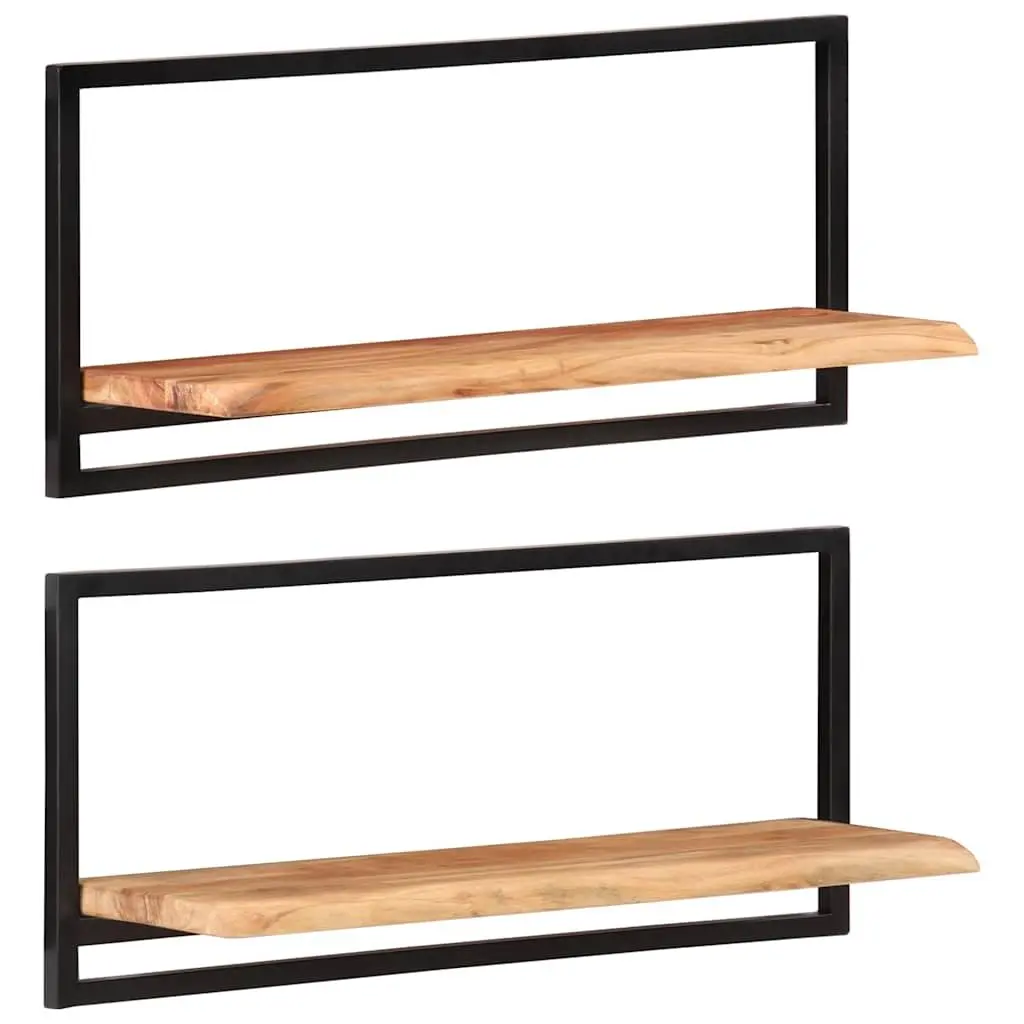Wall Shelves Floating Display Shelf Natural Live Edge Solid Acacia Wood Steel Frame 80x25x35 cm Brown 2 Pieces