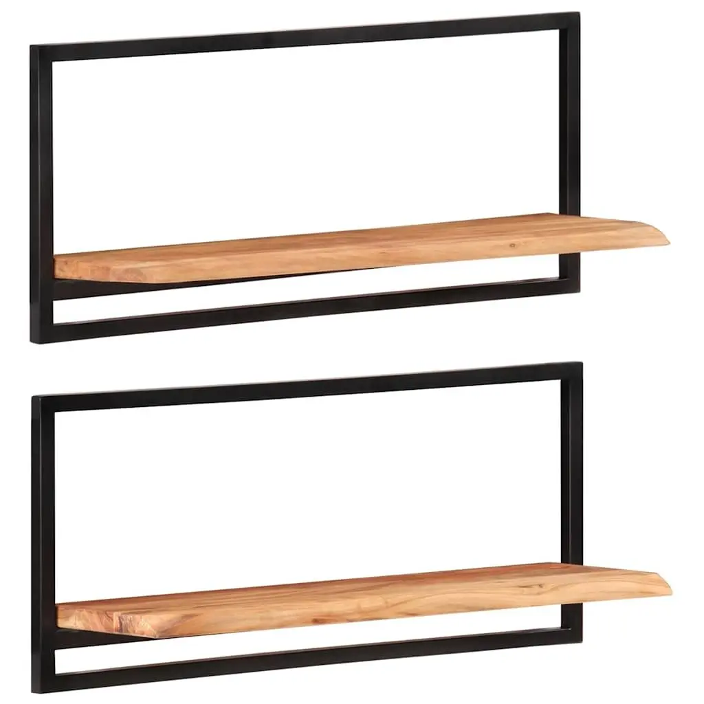 Wall Shelves Floating Display Shelf Natural Live Edge Solid Acacia Wood Steel Frame 80x25x35 cm Brown 2 Pieces
